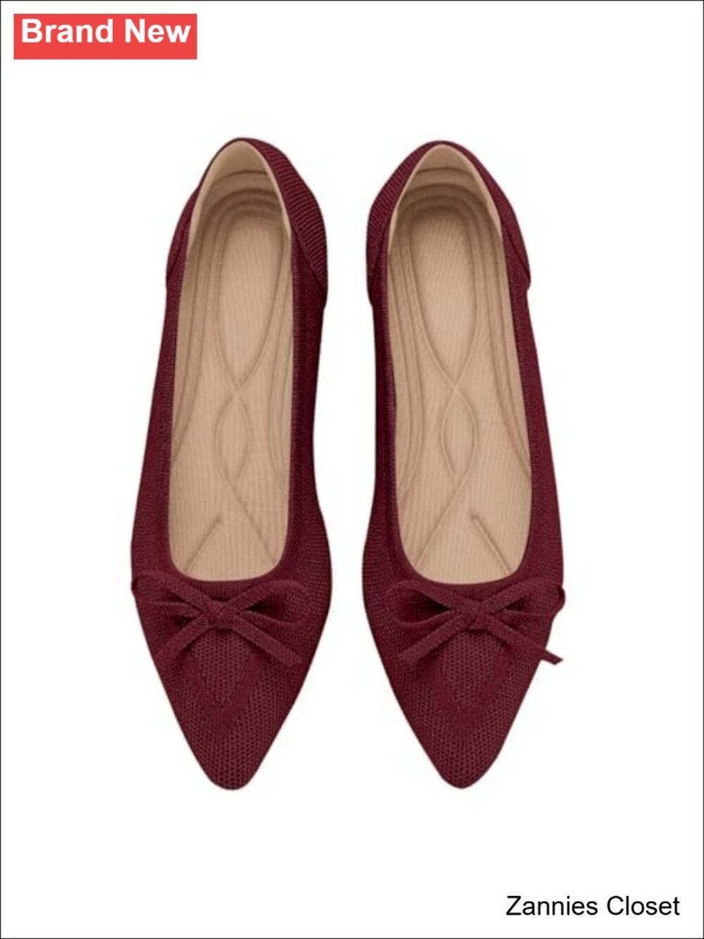 ✨TINGRISE Women's Pointed Toe Bow Knit Ballet Flats Comfortable Slip On